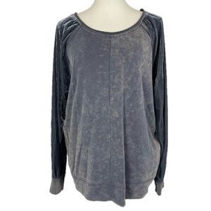 Umgee Gray Velvet Sleeve Mineral Wash Sweatshirt Sz XL Free Spirit Cozy Lounge